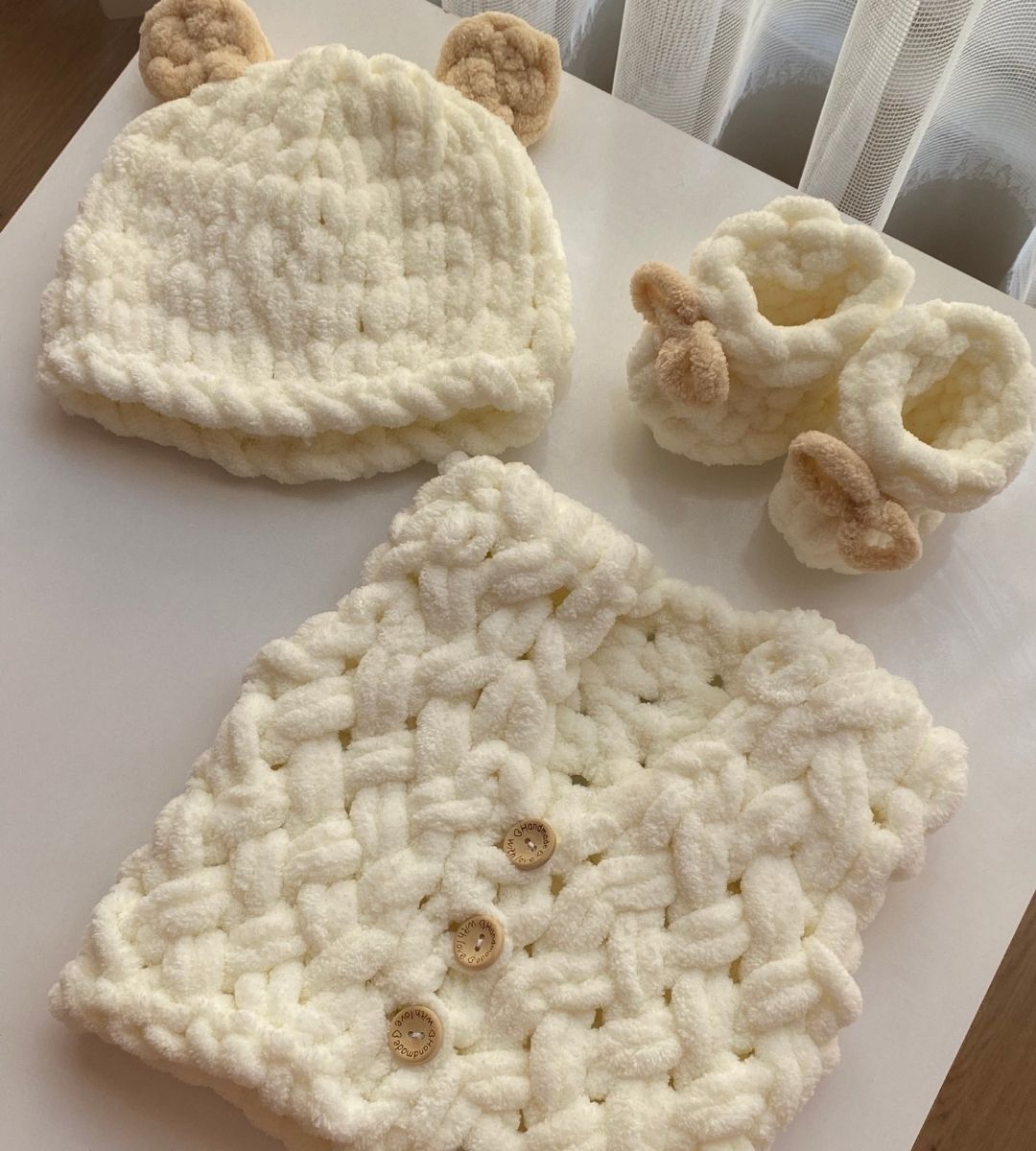 Puffy % 100 Pamuk Yelek - Patik - Bere Takımı Krem