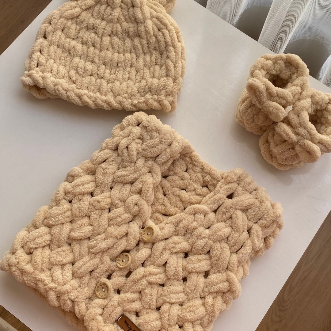 Puffy % 100 Pamuk Yelek - Patik - Bere Takımı Bal Köpüğü