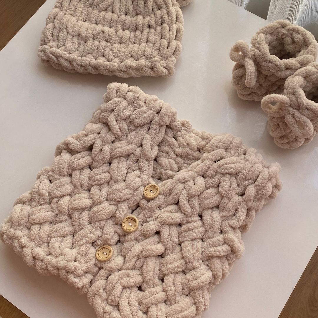 Puffy % 100 Pamuk Yelek - Patik - Bere Takımı Fil Dişi