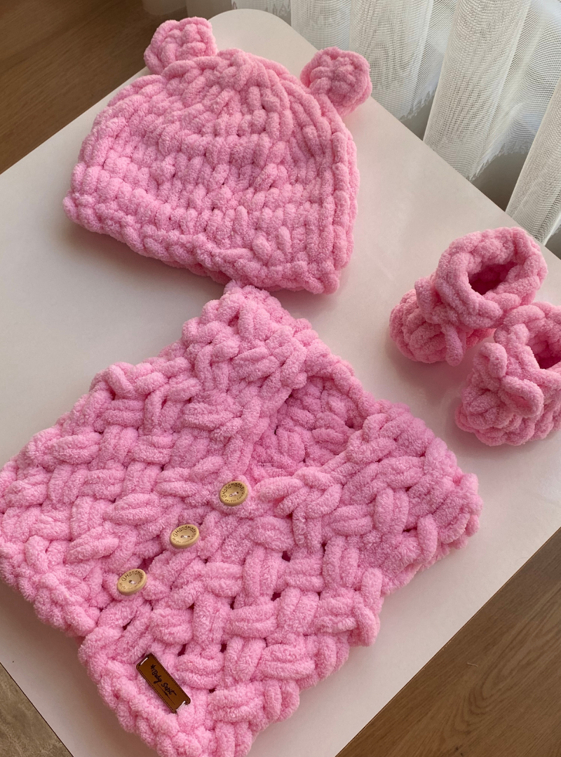 Puffy % 100 Pamuk Yelek - Patik - Bere Takımı Pembe