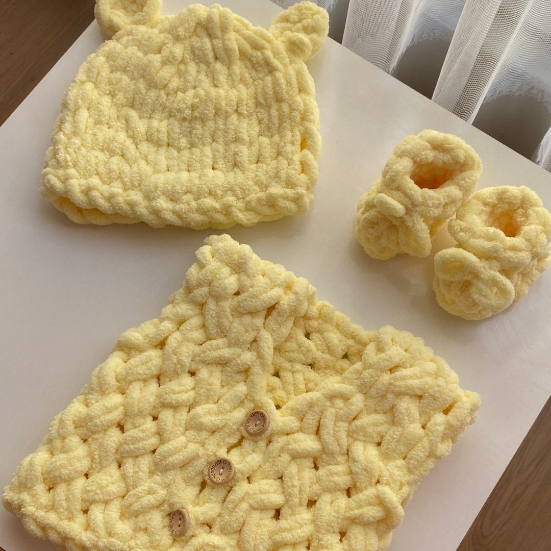 Puffy % 100 Pamuk Yelek - Patik - Bere Takımı Sarı